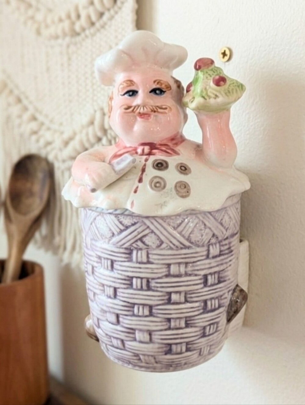 Vintage Ceramic Chef Wall Canister – 7” Tall